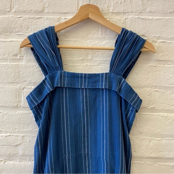 The Great. || Sundown Midi Dress Blue Tiller Stripe Cotton Size 1 / Small - Picture 2 of 9